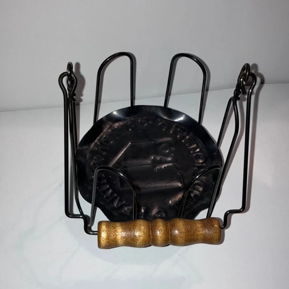 Black Wire Candle Holder with Black Metal‎ Tray and Wooden Handle